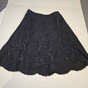Basil & Maude Black Embellished Eyelet Skirt Size 8